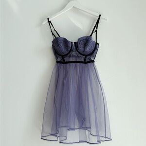 Victoria’s Secret purple & black sexy things babydoll sheer nightie lingerie 34C